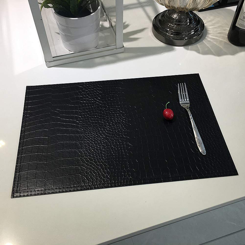 Bento Tovagliette in Pelle Artificiale, Pelle di Coccodrillo Sguardo Tovagliette Lavabile Premium Tischsetsabwischbar Facile Pelle di Coccodrillo Cura di Stampa (4Blatt),Nero