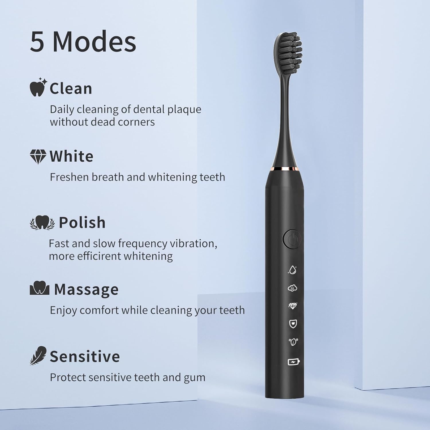 Electric Toothbrush for Adults and Kids, Travel Electric Toothbrush with 8 Brush Heads, Rechargeable Sonic Toothbrush with 5 Modes, 2 Minutes Built in Smart Timer, 42000 VPM Motor (Black)