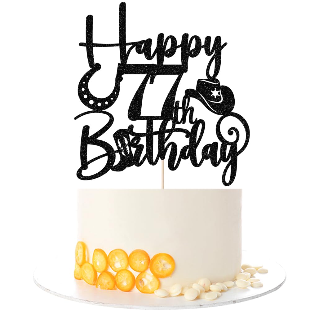 Kaoenla Cowboy Cake Topper-cowboy theme Happy 17th Birthday Decor,17th Birthday/Anniversary Party Decorations (77th) — image 1