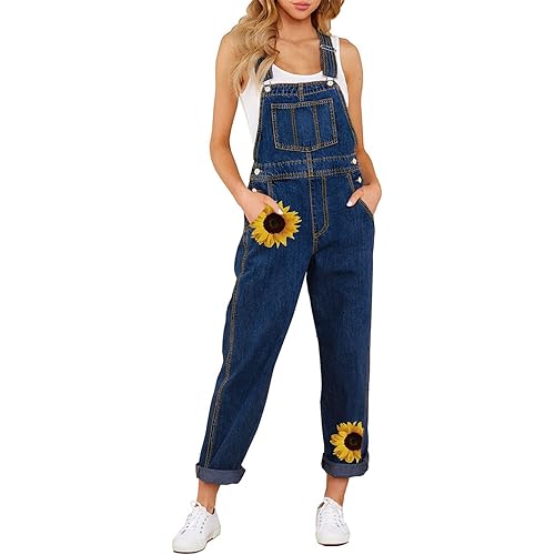 luvamia Women's Casual Stretch Adjustable Denim Bib Overalls Jeans Pants Jumpsuits