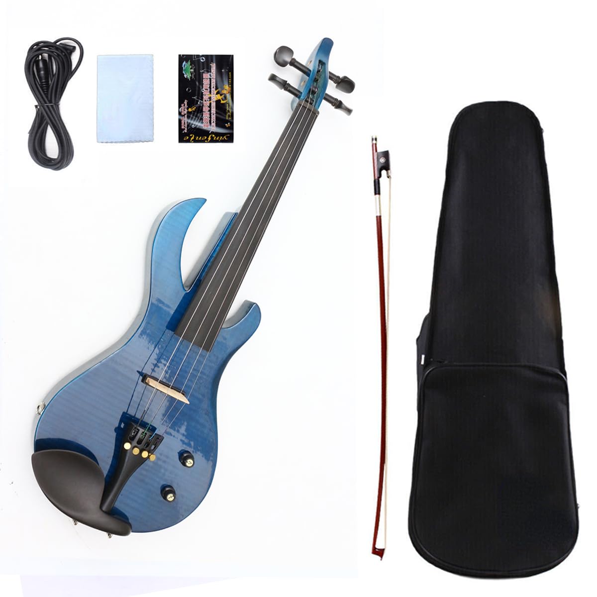Violino Elettrico 4/4 di Dimensioni Standard, Kit per Violino Elettrico a 5 Corde, Corpo in Legno massello con Accessori in Ebano, Suono Potente a Forma di Chitarra, Custodia, Archetto (Blue