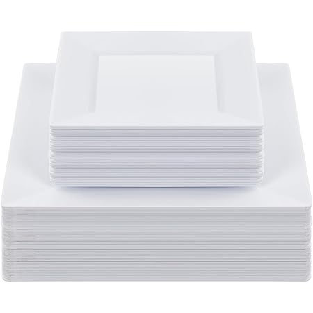 Goodluck 100 Pack Disposable Square Plastic Plates, Heavy Duty 50pcs Dinner Plates 9.5