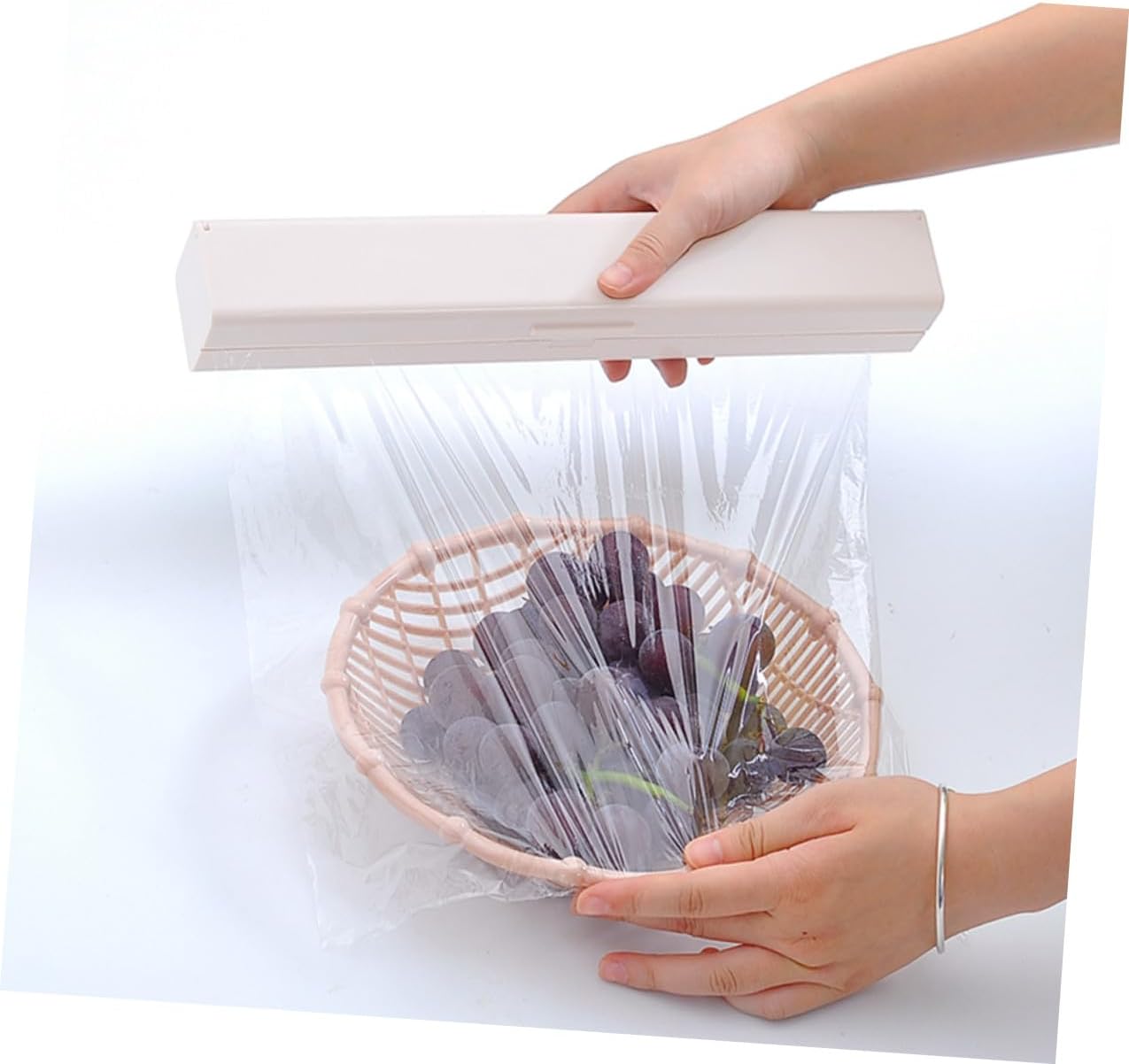 Magnetic Plastic Wrap Dispenser Box with Cutter, PP Kitchen Storage