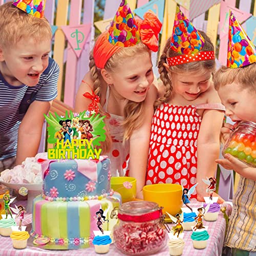 Fairy Princess Happy Birthday Cake Toppers, 25Pcs Fairy Cupcake Topper, Fairy Cake Decorations, Fairy Party Supplies Decor For Boys Girls Children #TOP6