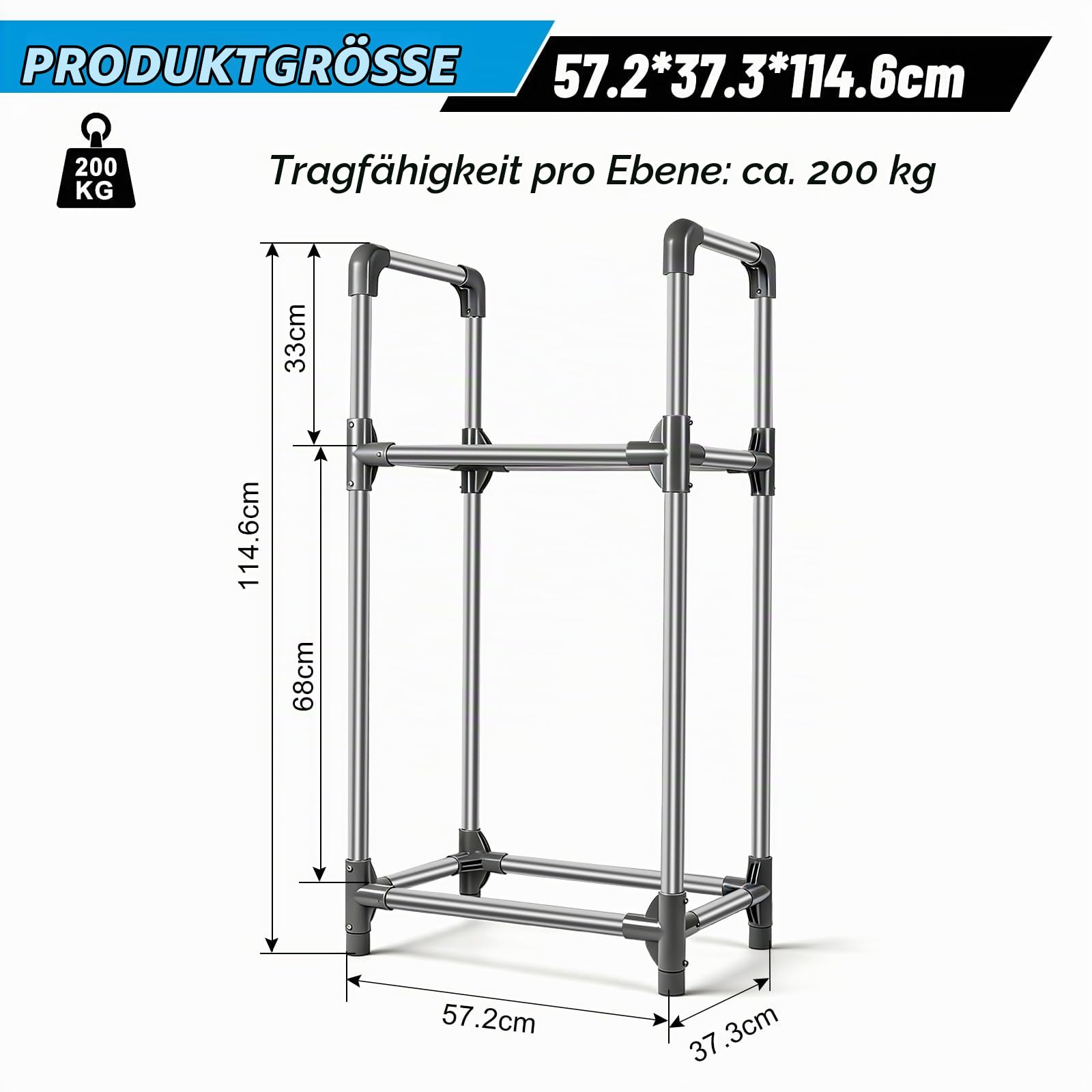 EXLECO Reifenständer 4 Reifen 57x37x114cm Silbergrau