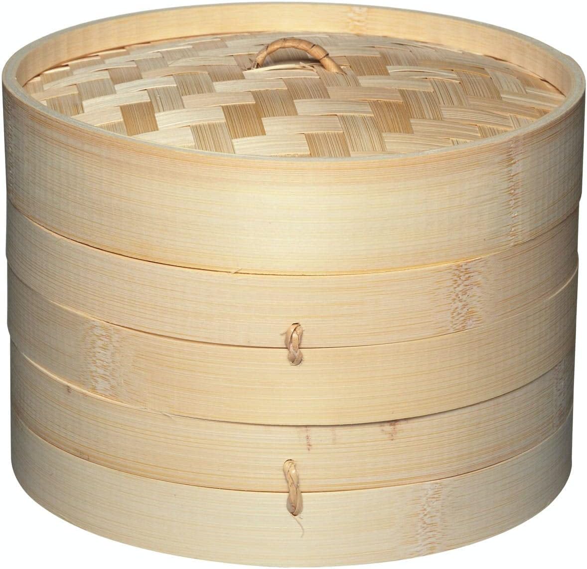 KitchenCraft World of Flavours 2cm Bamboo Steamer Basket, 2 Tier, Ideal for Best for Dim Sum, Vegetables, Bao Buns, Meat and Fish, Beige