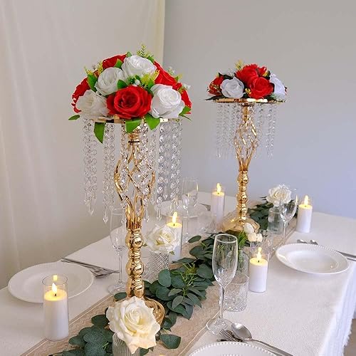 Miniatura 2 de 8 centros de mesa de flores doradas de 21.65 pulgadas, jarrón de flores de metal de cristal, centros de mesa de boda para decoración de mesas