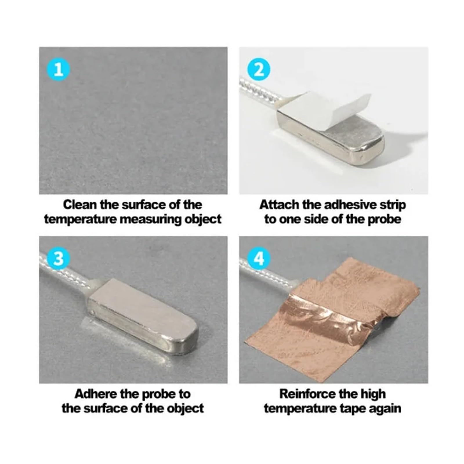 Sensor de temperatura parche medición superficie tipo K/PT100, sonda SUS304 resistente al agua con cinta lámina cobre, 1 ud(PT100 Cable 10m)