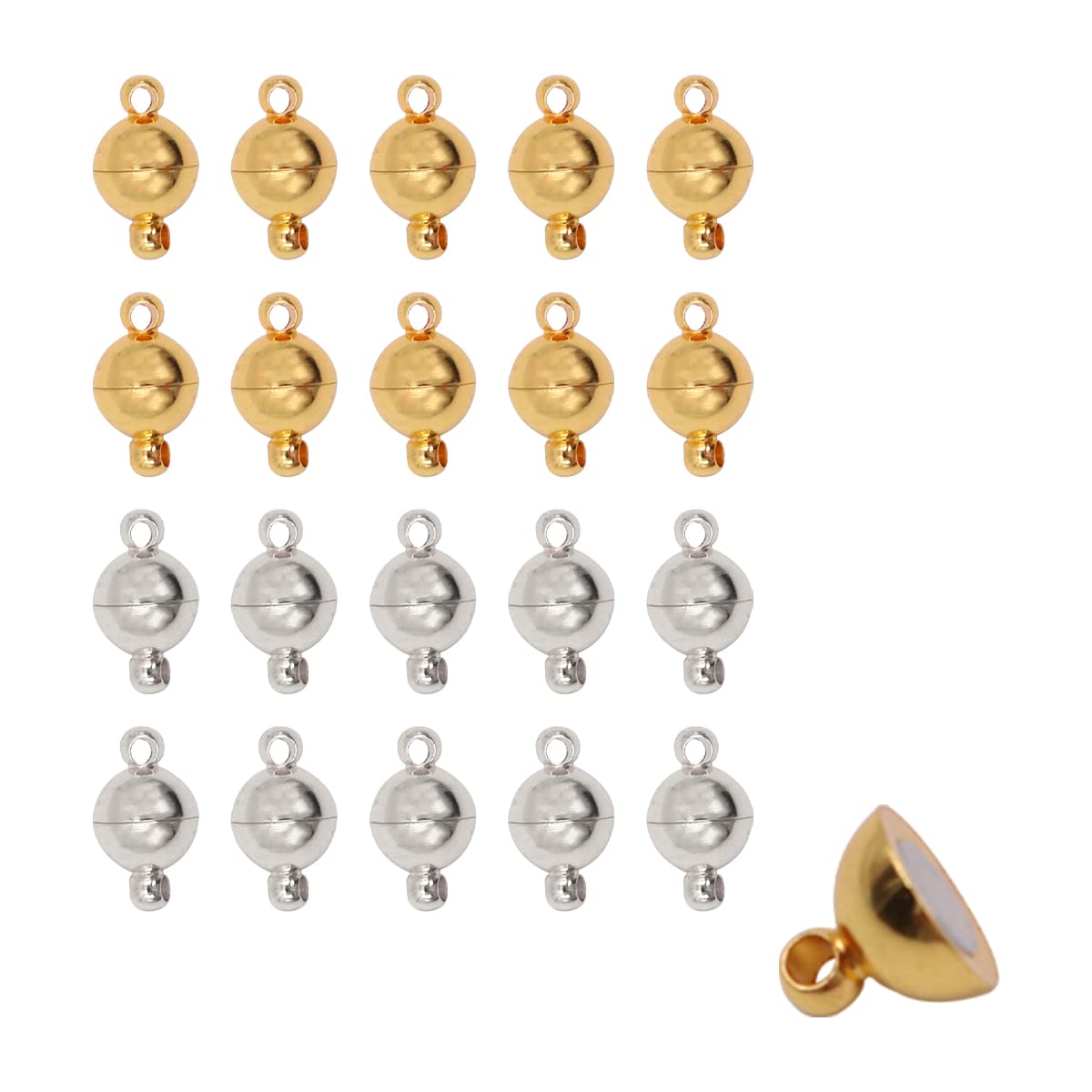 Tiardey 20PCS Round Magnetic Clasps 8mm Jewelry Magnetic Beads Clasps for Bracelet Necklace Pendant DIY Craft Making (Gold and Sliver)