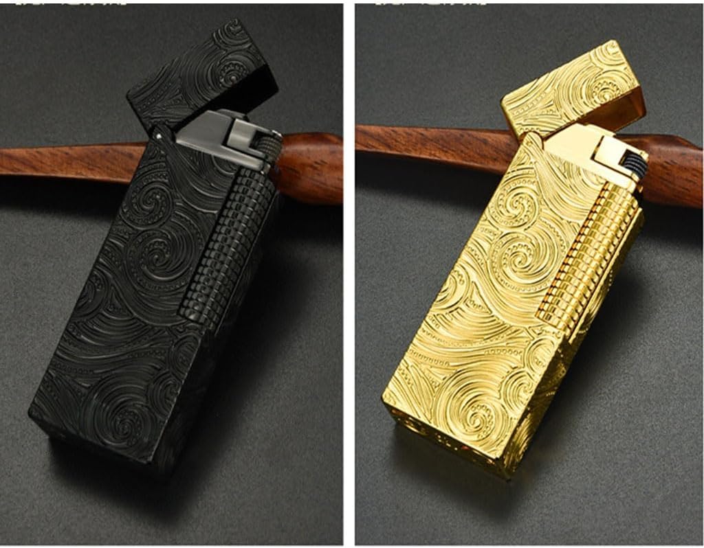 Narrow Brass Flip Lighter Side-Sliding Ignition Wheel Men's Business Butane Refillable Lighters(Gold)