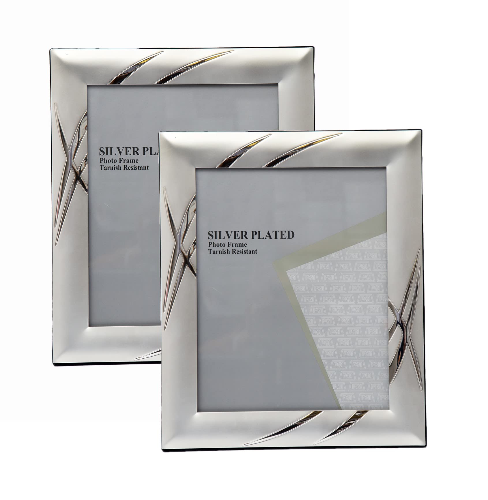 2x 8x10-inch Two-Tone Satin Silver-Plated Photo Frames Stands/Hangs both ways (Landscape or Portrait) - 328ASS55 (2x 8x10-inch)