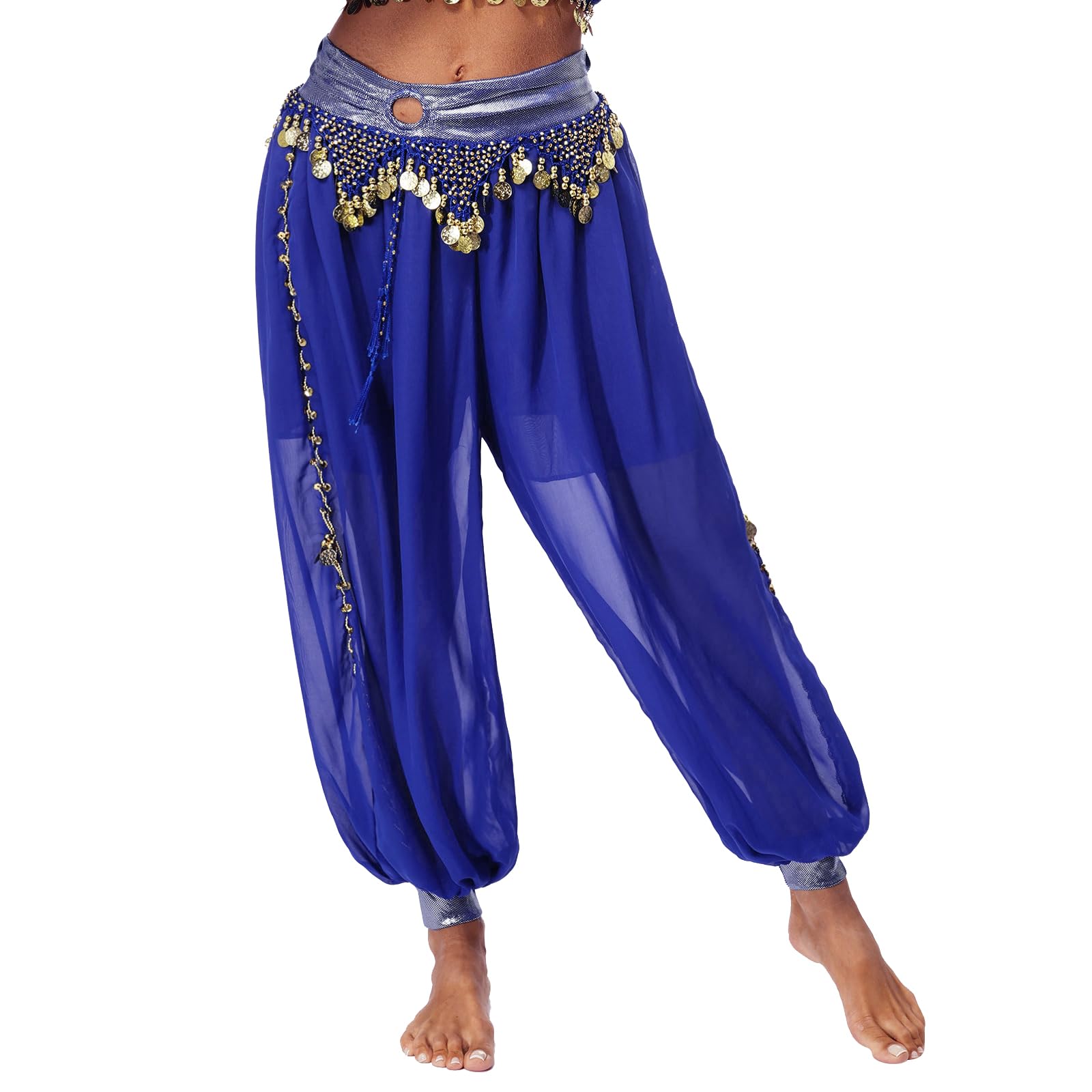 TTAO Femme Pantalons Danse Orientale Pantalon Sarouel Paillette Pantalon Longue Danse du Ventre Déguisement Indien Princesse Costume Spectacle