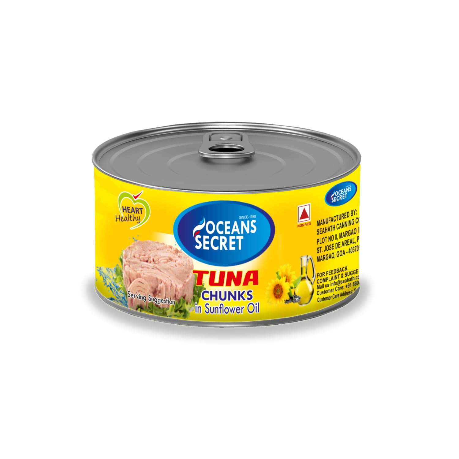 Ocean Secrets | Canned Tuna Fish | Balanced Nutrition | Heart Healthy | Tuna in Sunflower Oil | Premium Cuts Ready to Eat | 180gm | Pack of 1