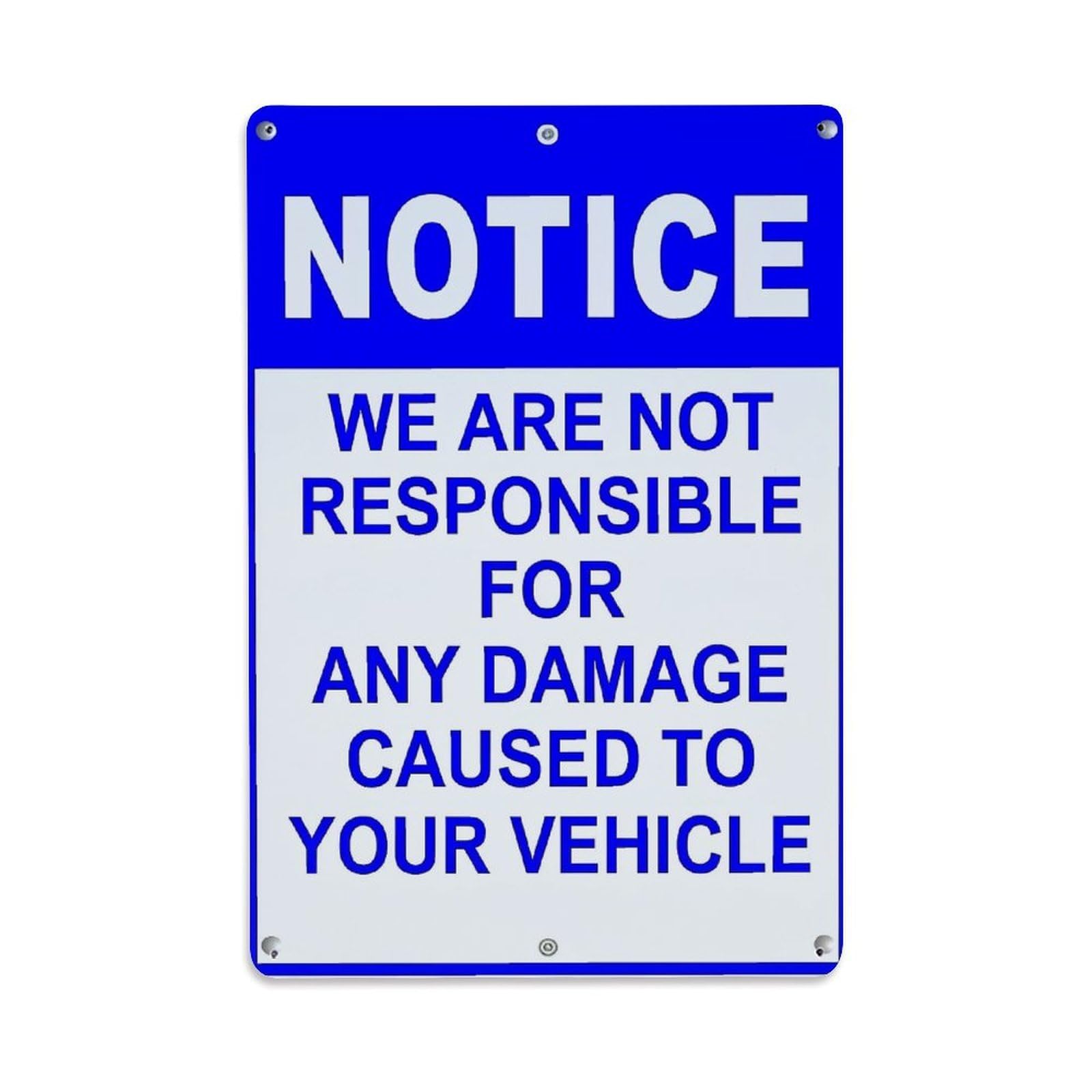 Jdyaojiesheng Vintage Notice We Are Not Responsible For Any Damage Caused To Your Vehicle Tin Sign Retro Metal Wall Decor Metal Poster, Home Bar Garage Farmhouse Cafe Wall Art Decoration 8X12inches