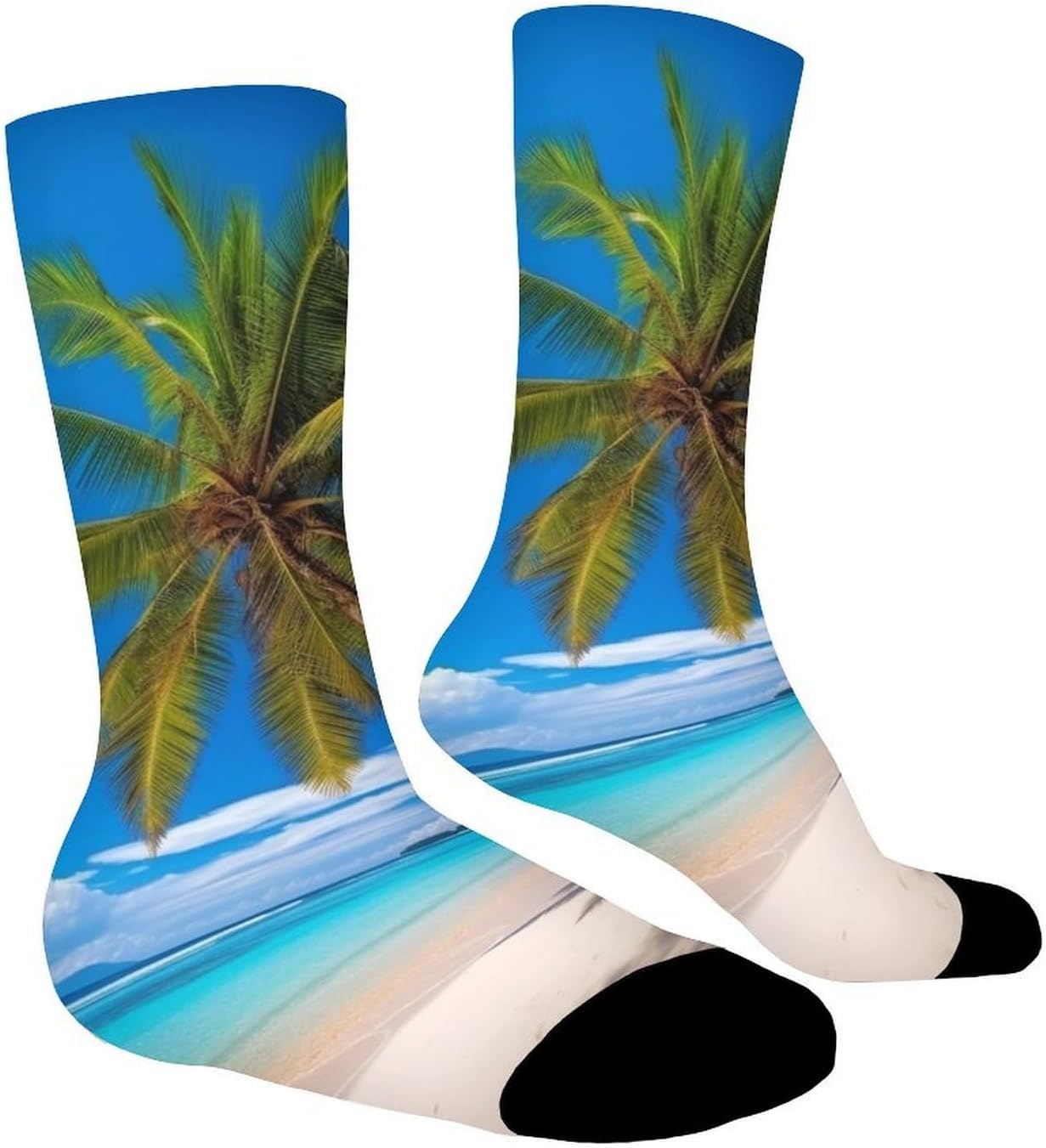 Moisture Wicking Socks, Breathable, Lightweight Crew Sock, Casual | Beach And Coconut Tree Work Socks for Women Men, Elastic Soft Boot Socks for Travel, Seamless