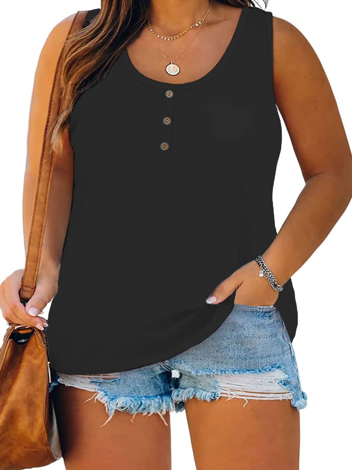 DOLNINE Womens-Plus-Size-Tank-Tops Summer Sleeveless T Shirts Casual Button Down Tunic Tee