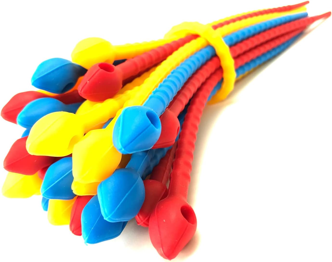 Reusable Silicone Cable Twist Ties Organizer Perfect for Cord Management, Electronics Wire Strips, Kitchen, Garden Rubber Wraps and Gear Zip Tie Straps (7 inches, Non-Velcro) 30-pack - Yellow,Red,Blue
