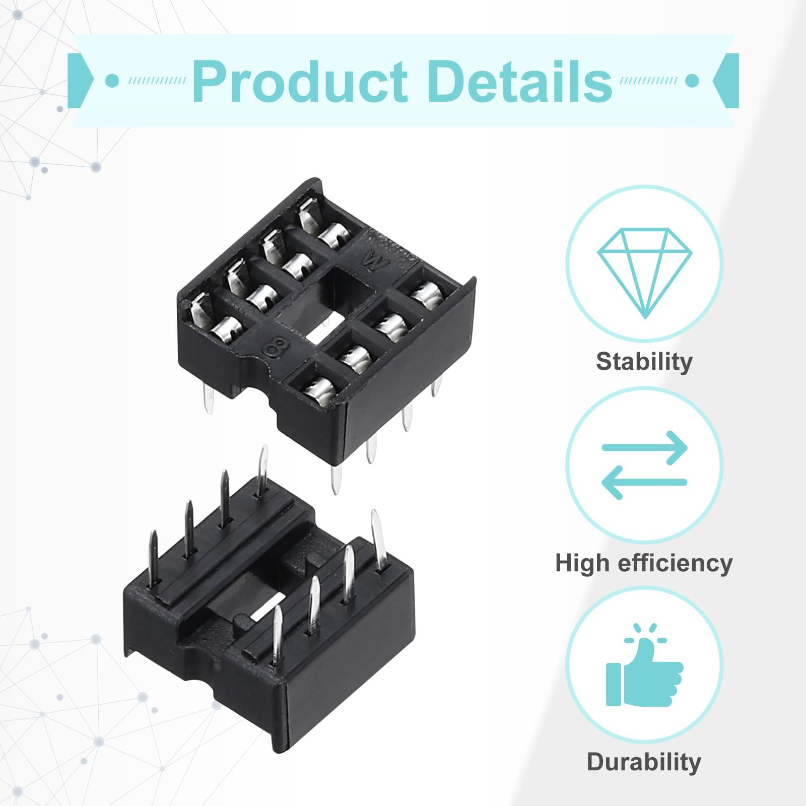 Produktbild von QUARKZMAN 80er-Pack DIP IC Sockel 8-Pin – 2,54mm Raster Für Breadboard & PCB, Schwarz