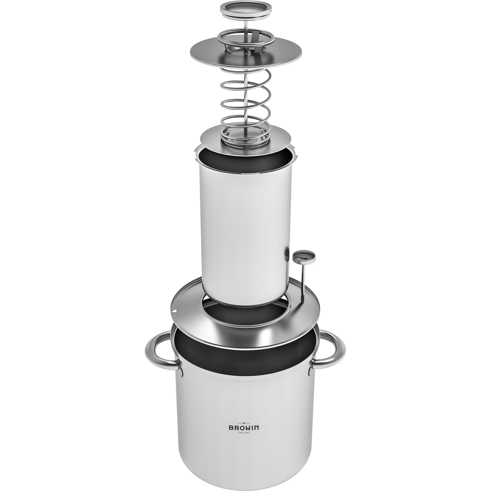 Browin 313016 Kit Complet de 1,5 kg de Réchaud à Jambon Manteau d'eau, avec un Pot de Thermomètre | Pour la Cuisson du Jambon à la Maison | 18/8 en Acier Inoxydable, Argenté