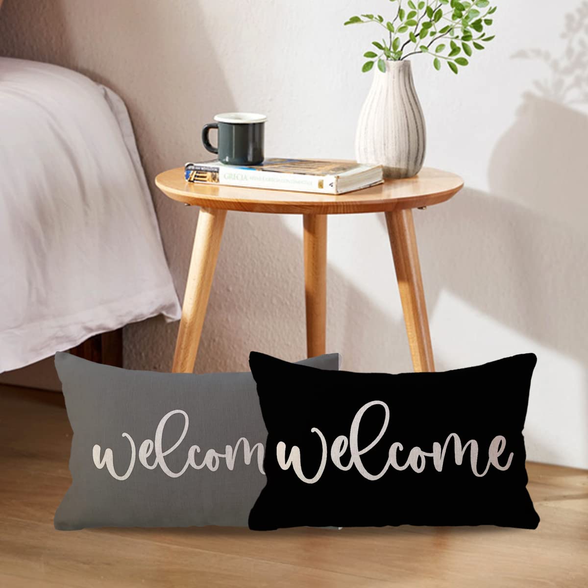 ULOVE Farmhouse Hello Lumbar Pillow Covers 12x20 Inch - Rustic Porch Welcome Decor In Orange