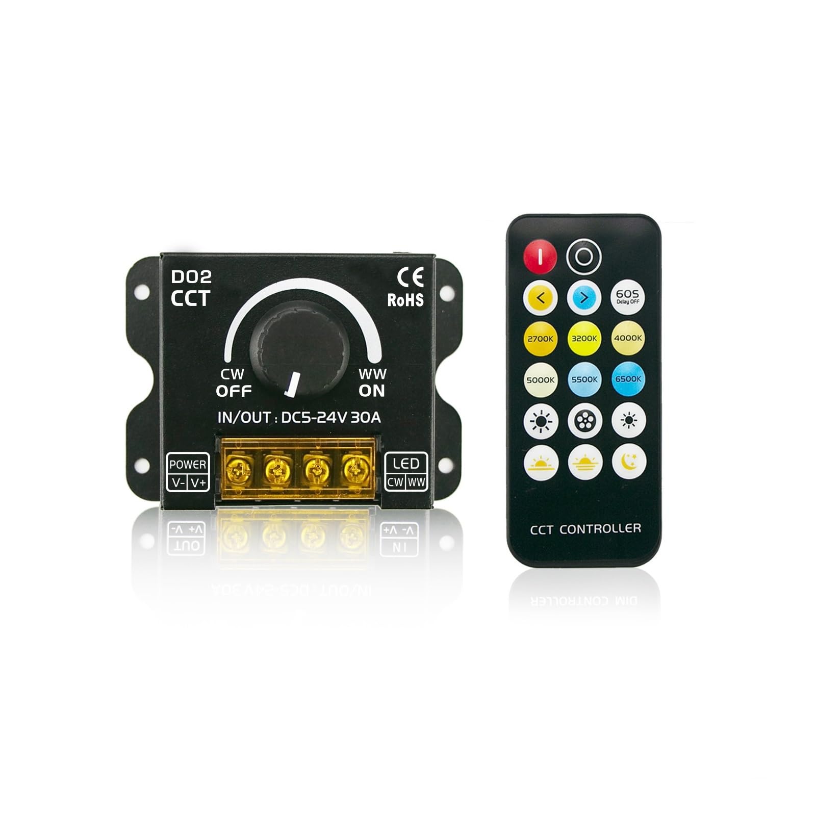 Télécommande à 17 touches, variateur de température bicolore, contrôleur de variateur, bande lumineuse bicolore