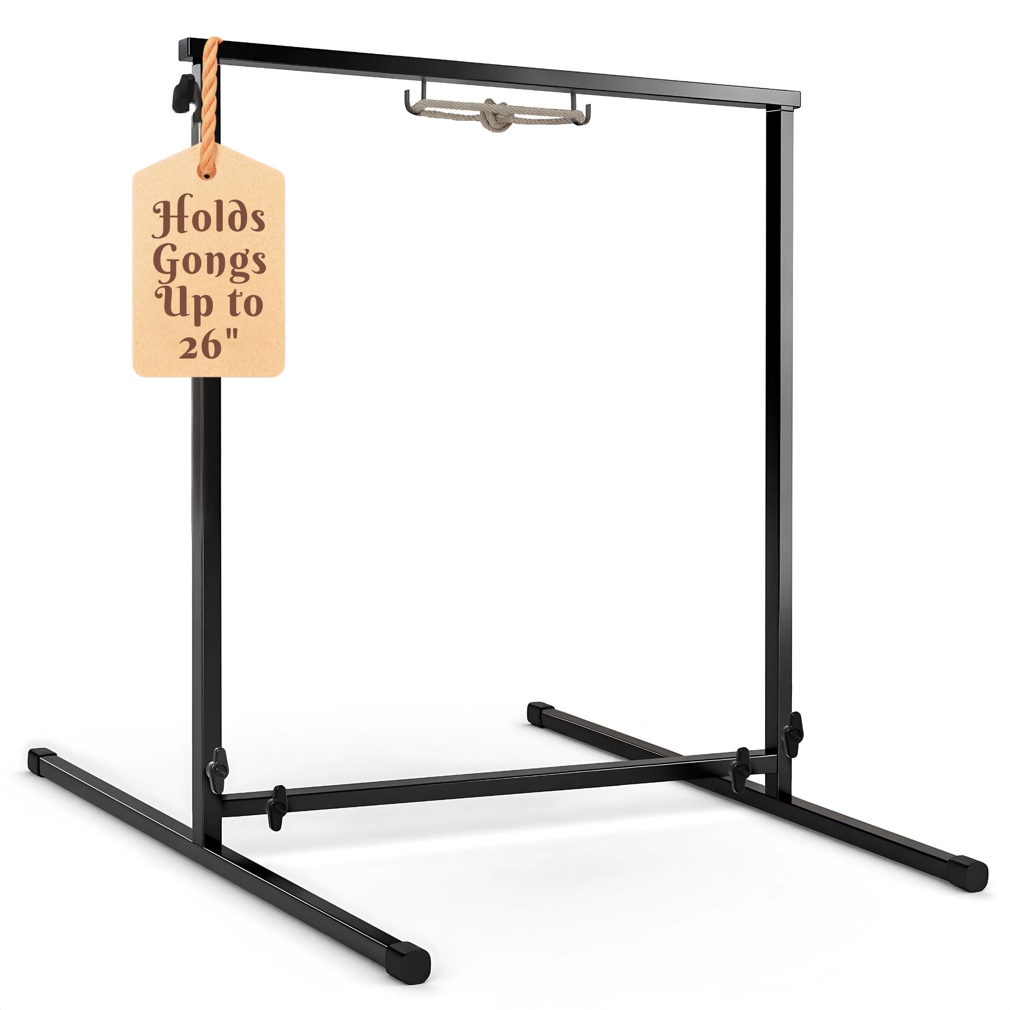 The Gong Shop Metal Gong Stand – Holds Gongs up to 26" – Compact Frame with Adjustable Hooks – Black Powder-Coated – Lightweight for Studio or Home (Gong, Mallet, Rope Not Included)