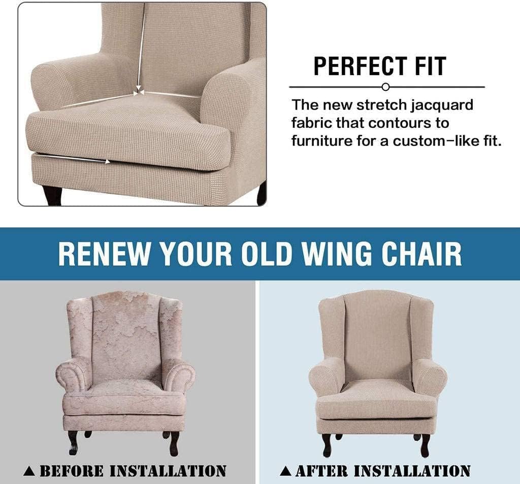 Armchair Cover 2-Piece, Single Sofa Cover Wingback Chair Covers Non-Slip Wingback Chair Slipcover (Color : Beige, Size : 2 Piece)