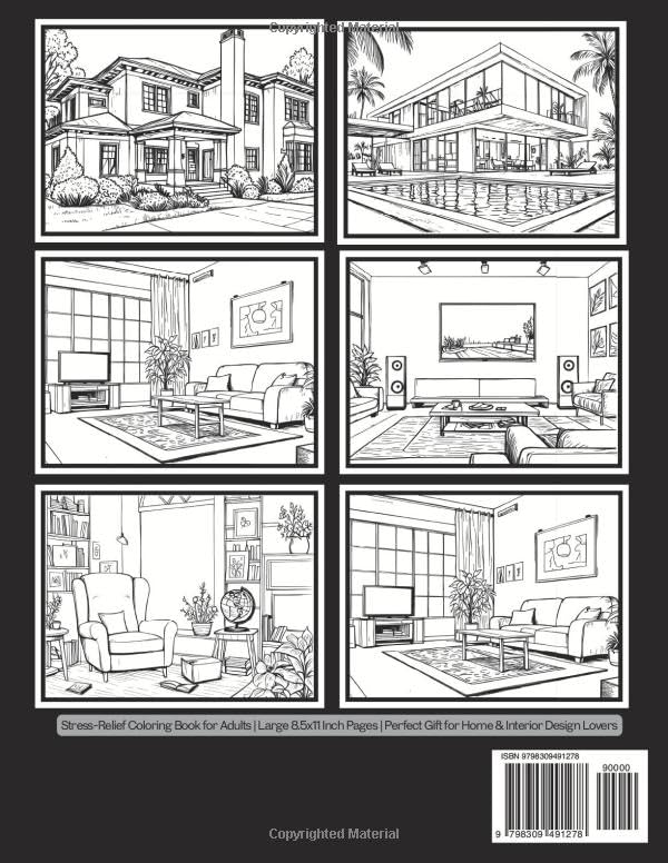 Tranquil Abodes An Adult Coloring Book Featuring 101 Unique Houses and Serene Rooms: Stress-Relief Coloring Book for Adults Large 8.5x11 Inch Pages Perfect Gift for Home & Interior Design Lovers image 3