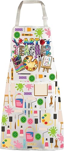 WZMPA Delantal de profesor de arte con bolsillos, delantal ajustable para pintores de artistas para amantes del arte