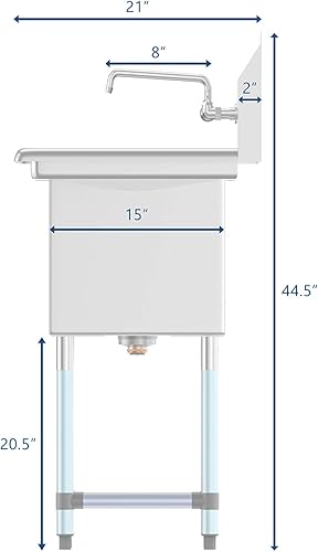 Miniatura 9 de KoolMore SA151512-15R3FA - Fregadero de cocina comercial NSF de acero inoxidable con 1 escurridor derecho, patas cruzadas y grifo, tamaño del tazón