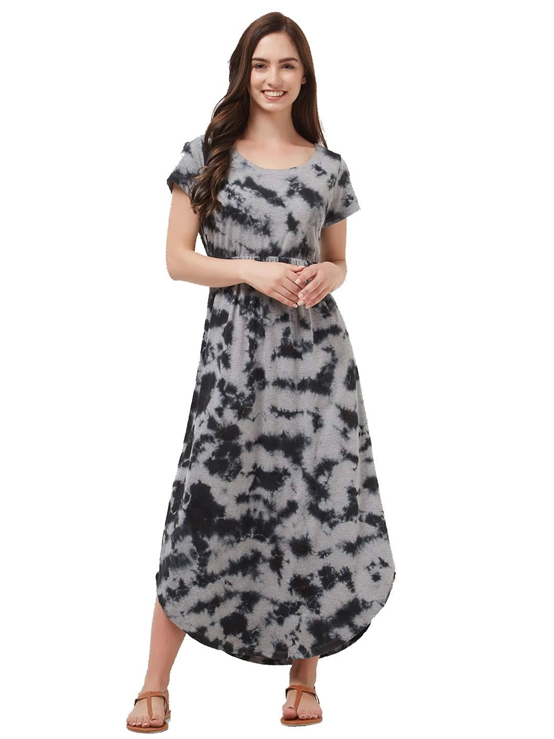 Buy Mystere Paris Women's Cotton Maxi Lounge Dress (C359C_Grey & Black) at Amazon.in