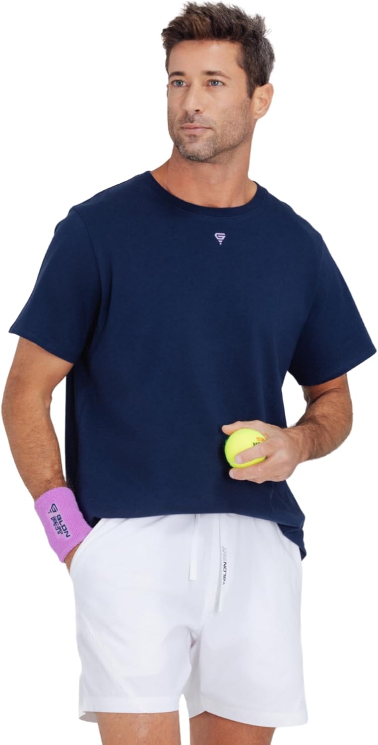 Men’s Basic Graphic Tee, Loose Fit Shirt with 3D Rubberized G Logo & Back Prints for Padel, Pickleball, Tennis & Training