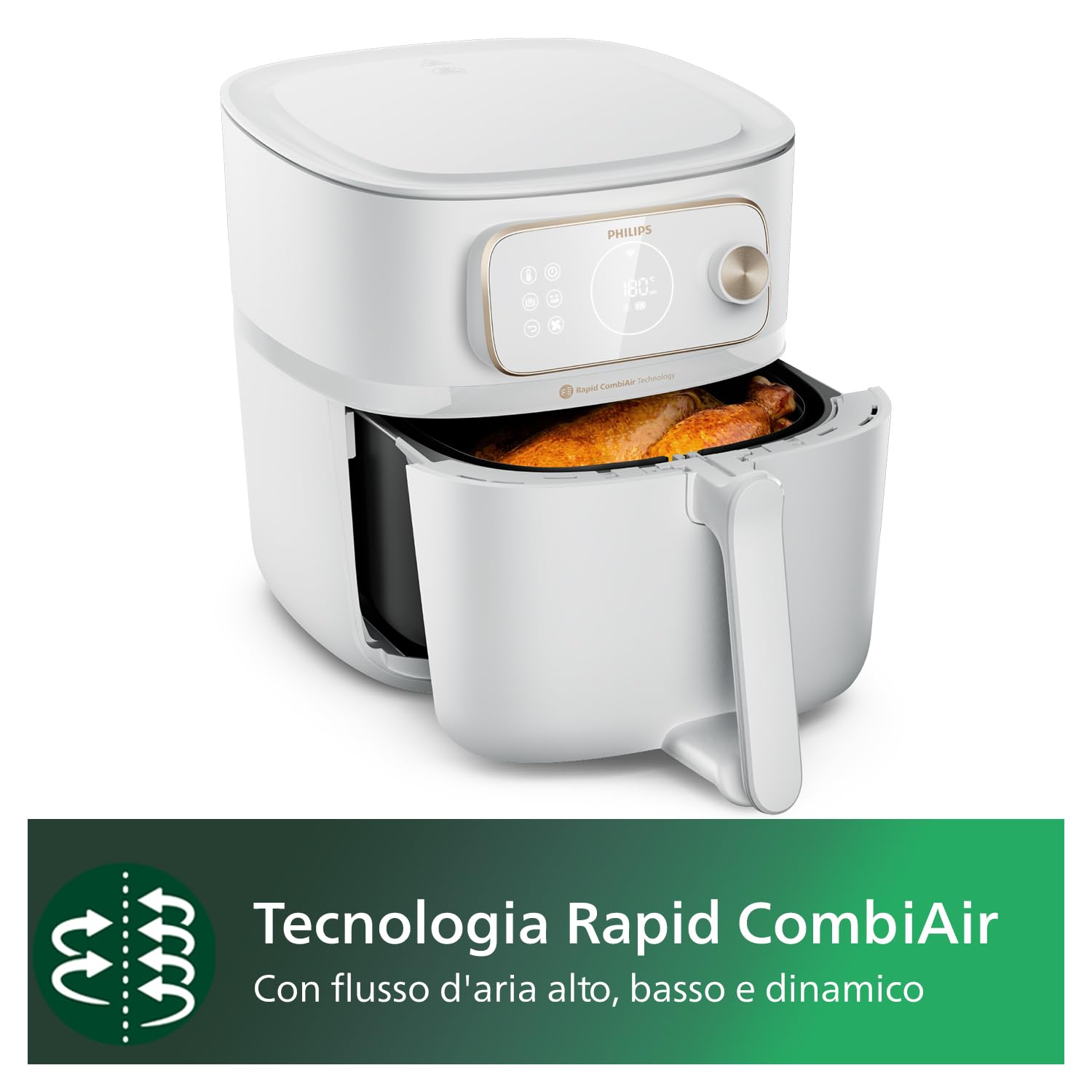 Philips Airfryer Combi 7000 Series XXL - 8,3L (2kg), Airfryer 22-in-1, connessa al WiFi, con il 99% di grassi in meno** e Rapid CombiAir, App HomeID, Bianco (HD9876/20)