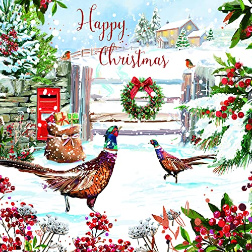 Ling Design Pack of 6 Artistic Charity Christmas Cards, 'Happy Christmas Pheasants', 6 Cards of 1 Illustrated Design