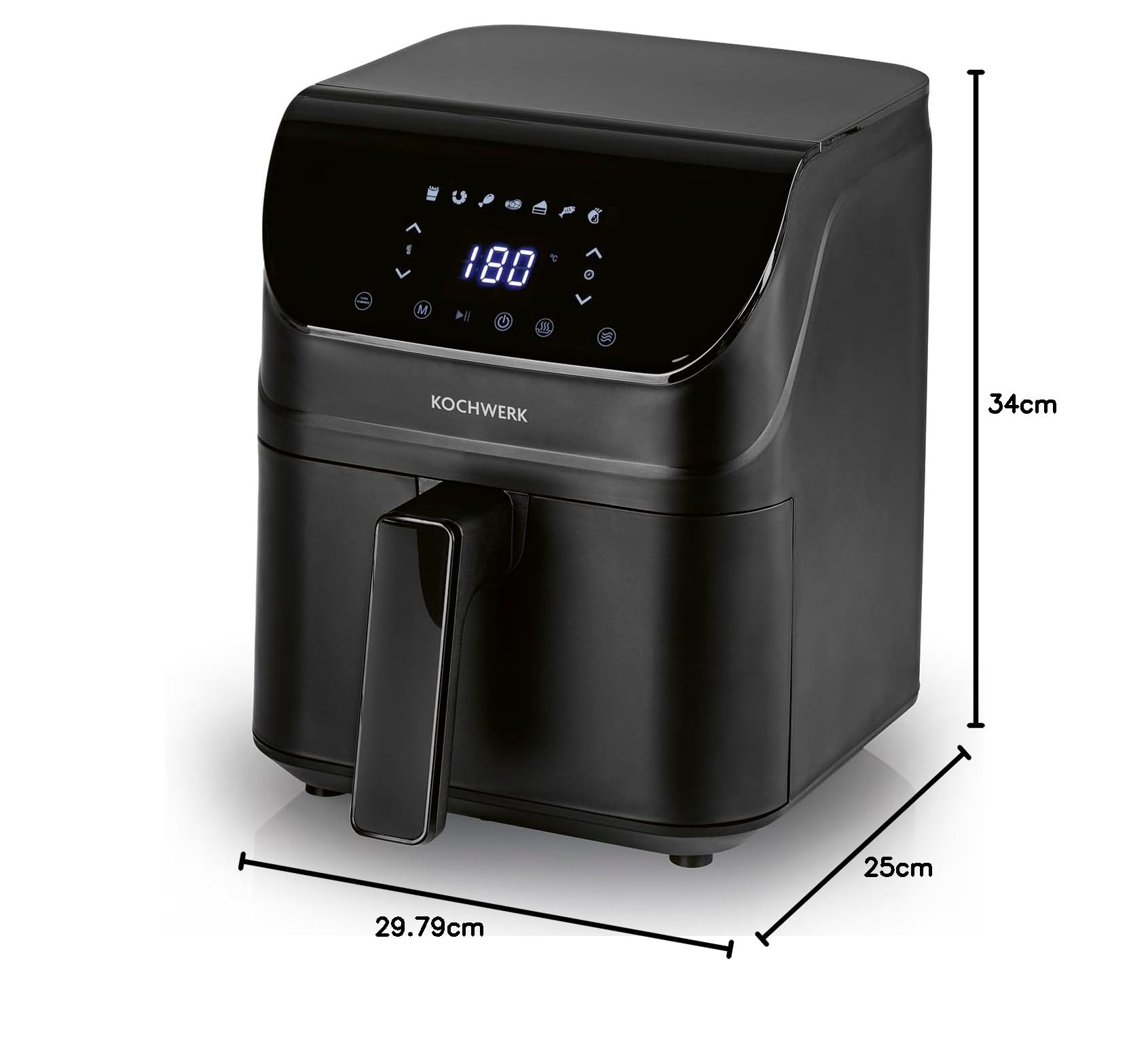 Rachs KOCHWERK Digitale Heißluftfritteuse 4L | Airfryer mit Touchscreen für fettarmes Garen, Grillen oder Backen ohne Öl | Erinnerungsfunktion zum Wenden | Leichte Reinigung | 1400W