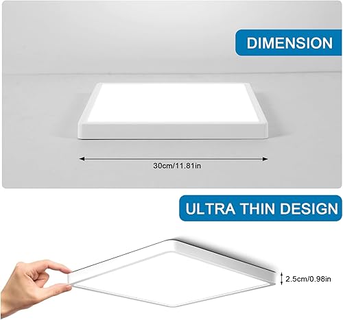 Miniatura 3 de DELIPOP Lámpara de techo de montaje empotrado lámpara de techo LED cuadrada de 12 pulgadas 24 W luz diurna de 5000 K luz blanca de techo para sala