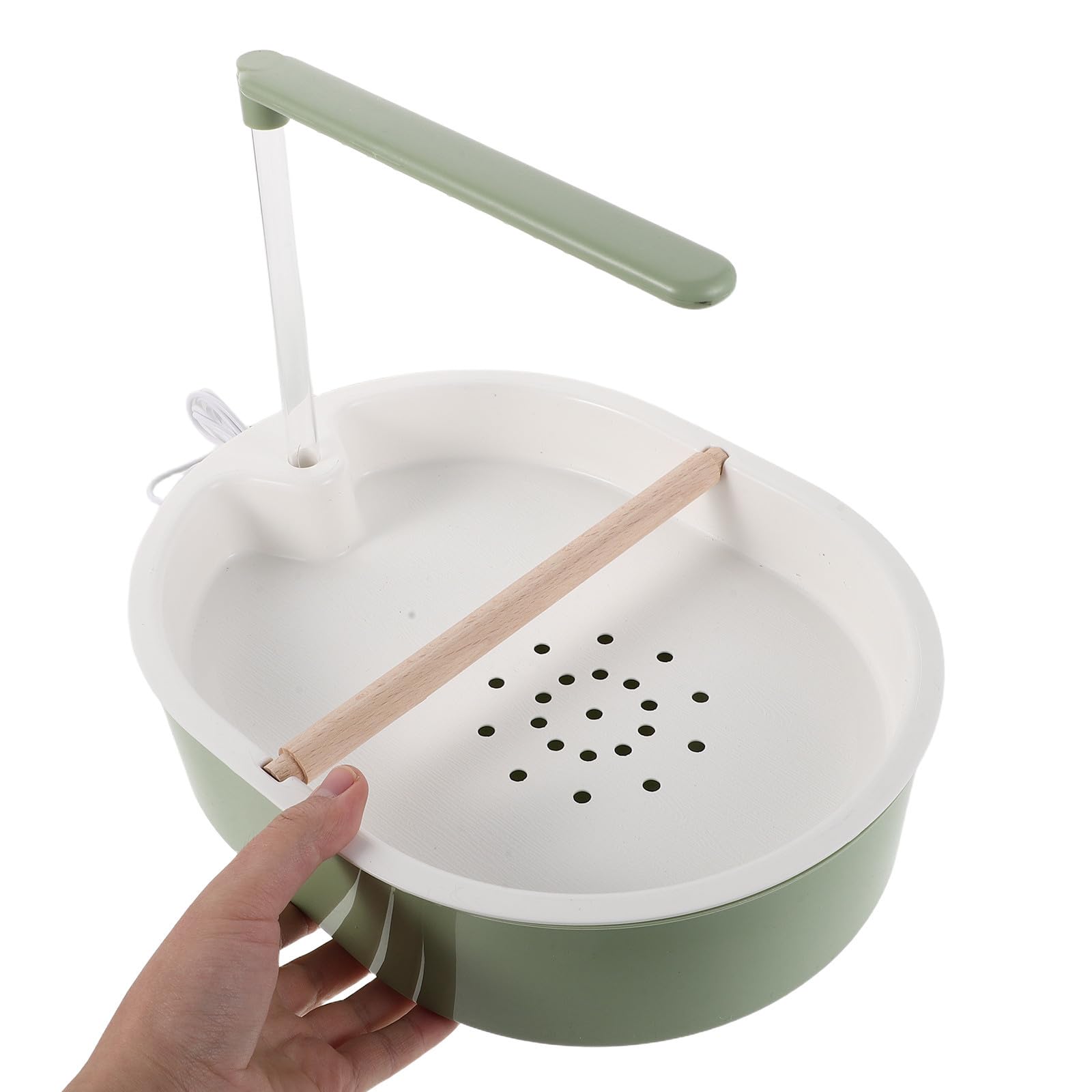 Artibetter Bol de Bain Automatique pour Oiseaux avec Pompe à Eau 25l/h en Plastique et Bois, Système Double Rangée, Portable pour Perruches et Inséparables en Cage Intérieure