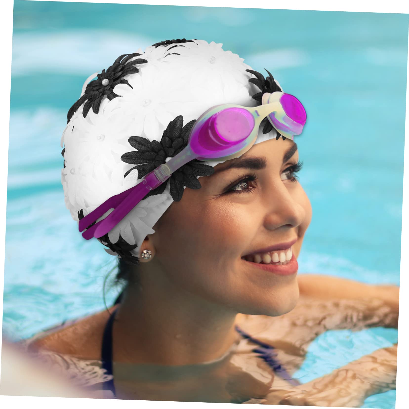 BESPORTBLE Bonnet De Bain Fleur Perle Bonnets De Bain Adultes Chapeau De Natation Femme Chapeau De Bain Piscine Bouchon d'eau pour Enfants Bonnets De Bain pour Filles Les Fleurs sont en Nylon