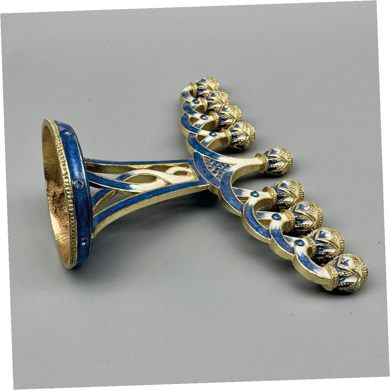 Candeliere Ebraico per Cerimonie Religiose in Metallo Blu, Design Vintage 9 Braccia Stabile e Robusto, per Camera da Letto o Festa