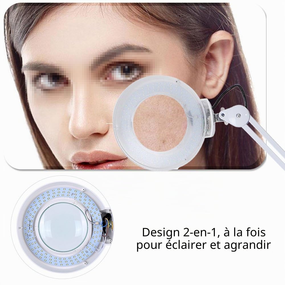 5 X Lampe Loupe Grossissante LED sur Pied, 220-240V Lampe Loupe Esthétique Atelier avec Bras Réglable Pivotant pour Cabinet Médicale, Salon de Beauté, Cliniques, Tatouage, Spa (Blanc)