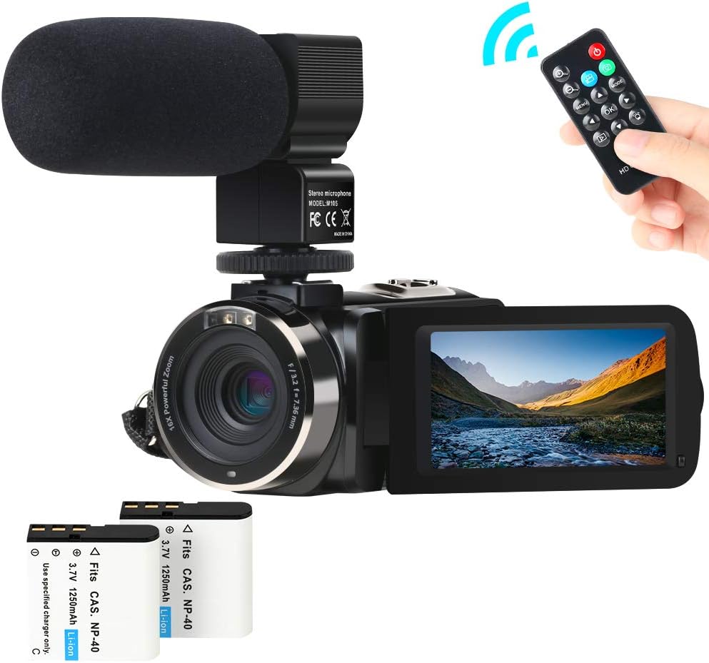 ACTITOP Video Camera, Camera Camcorder FHD 1080P 24MP IR Night Vision 3" LCD Touch Screen Camcorder With External Microphone and Remote Control