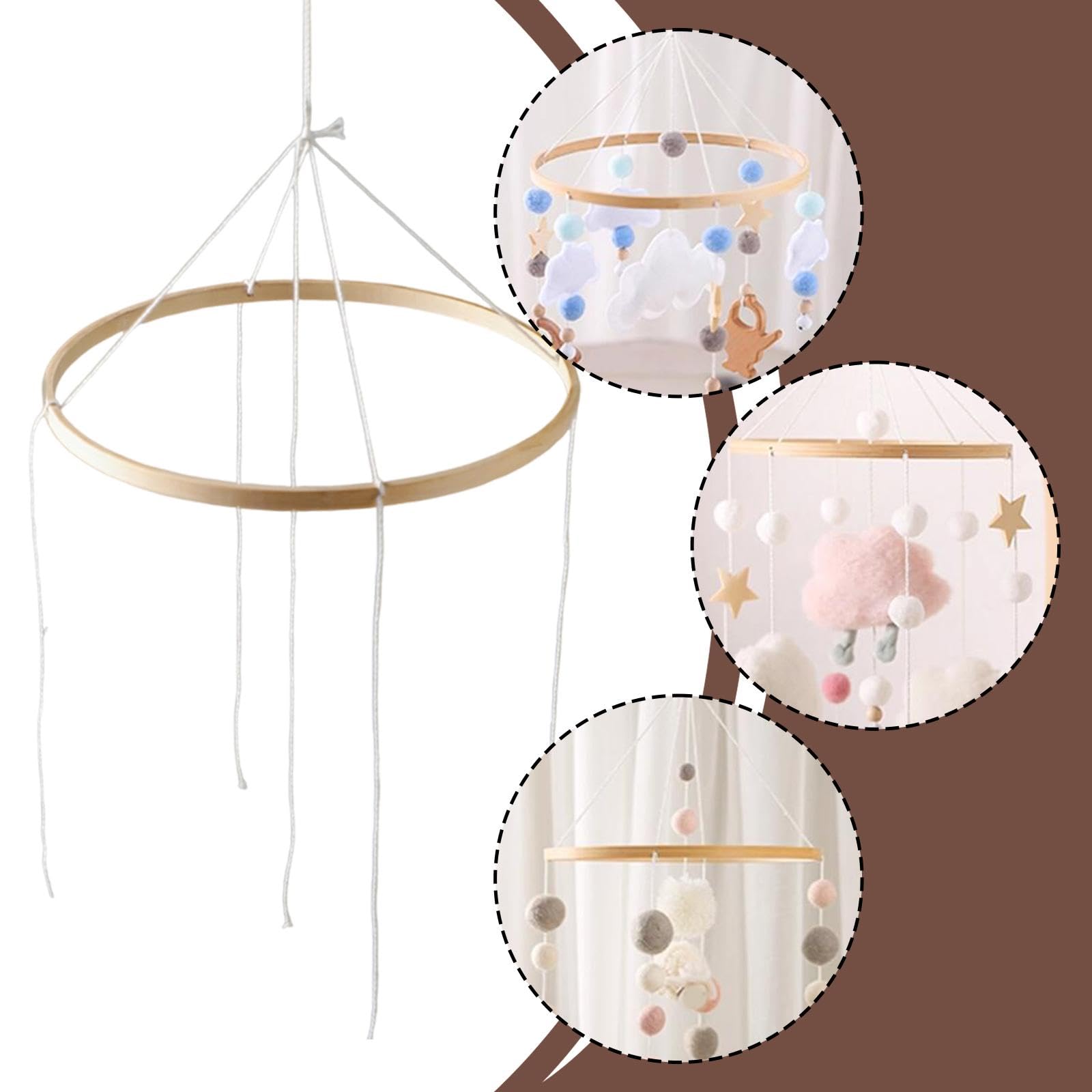 Estructura Móvil de Bambú para Cuna Infantil Marco de Madera para Manualidades Colgantes Soporte Resistente para Campanillas Y Adornos Accesorios Arte, 23 Cm 4 Agujeros, Individual