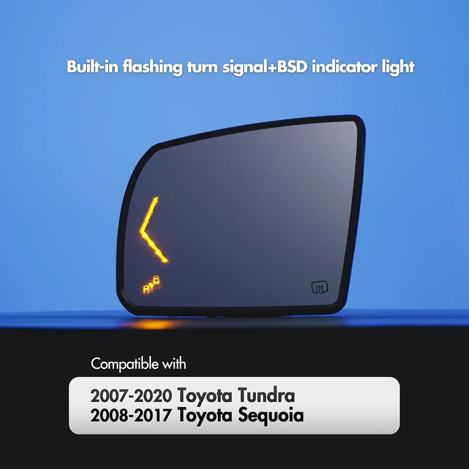 Driver Side Mirror Replacement for 2008-2017 Toyota Sequoia, 2007-2020 Toyota Tundra Mirror Glass - Left Side Tow Mirrors Power Heated with Turn Signal, Blind Spot Detection, and 7-Pin Plug