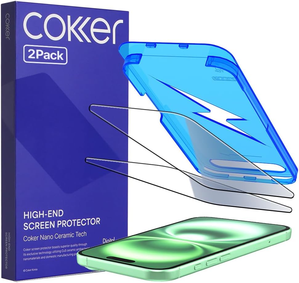 COKER 2PACK Tempered Glass Screen Protector Designed for iPhone 17, Rounded Edge, 9H Hardness Shatterproof, Anti-Scratch, Anti-Fingerprint, Touch Sensitive, Easy Installation