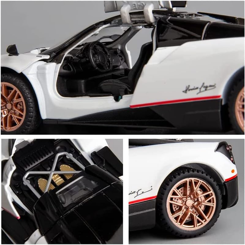 Image of Kids Model 1:24 Hayura Die Cast Metal Car Pull Back Action Opening Doors with Realistic Engine Sound Lights Toy Car Gift for Boys - White