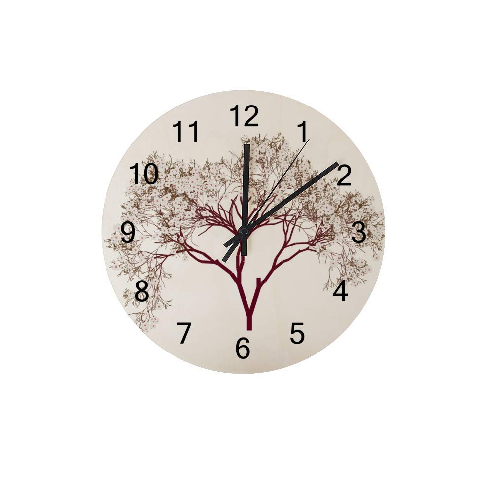 Horloge murale ronde bois 30,5 cm motif fleurs blanche pour cuisine