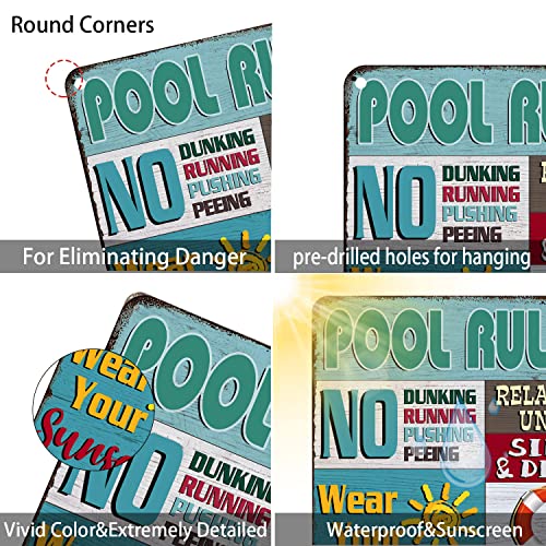 Vintage Metal Sign Pool Rules Tin Sign Vintage Pool Patio Wall Decoration Swimming Pool Sign Outdoor Decor Sign 12X8 Inches #TOP3