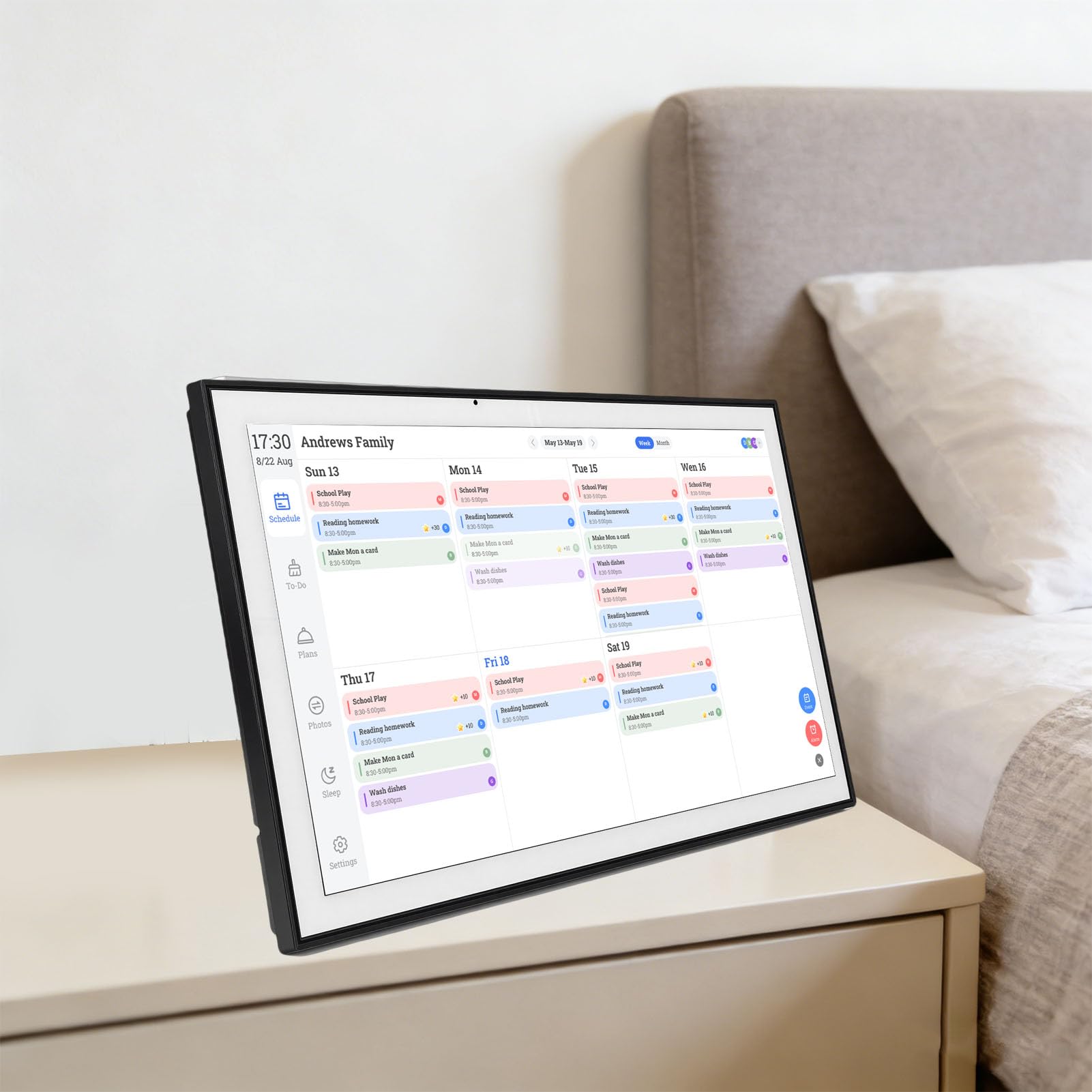 Topiky 21,5 Zoll Digitaler Kalender, Touchscreen, Intelligenter Familienplaner mit WLAN für Wand- oder Schreibtischmontage, Schwarz (EU-Stecker 100–240 V)