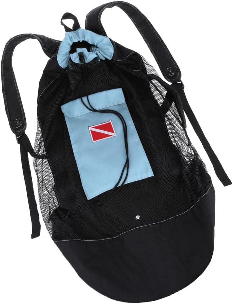 Deluxe 80L Mesh Dive Flag Backpack & Drawstring Closure - Heavy Duty, Quick Drying - Perfect for Diving, Snorkeling, and Water Sports Light Blue