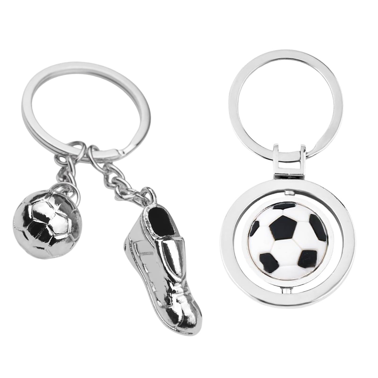 Portachiavi Calcio in Metallo 2 Pezzi con Pallone e Scarpa Rotante, Regalo Sportivo per Uomo Ragazzo Tifosi